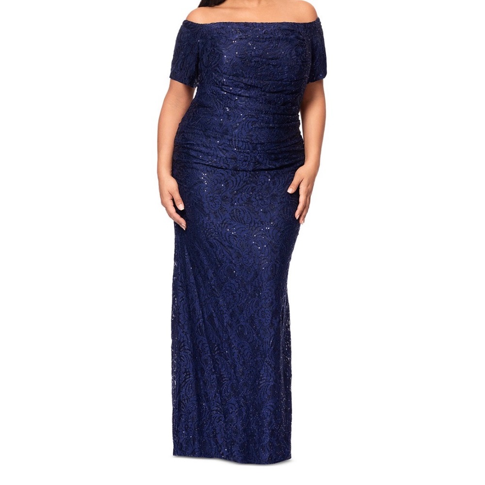Plus Size Sequin-Lace Off-The-Shoulder Gown